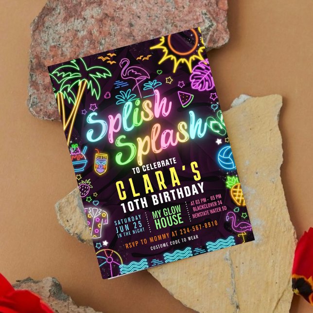 Splash Party glänzen Party bearbeitbare Einladung (Splish Splash Party Glow Party Editable Invitation)