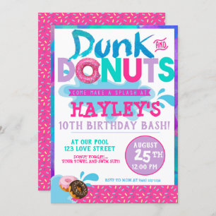 Splash Pool Dunk n Donut mit Sprinkles Party Einladung