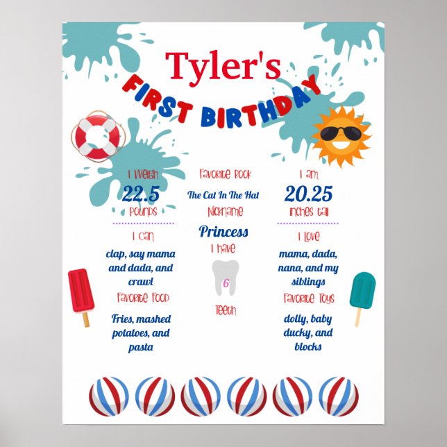 Splash Pool Party 1 Geburtstag Meilenstein Poster (Vorne)