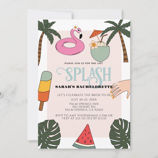 Splash Pool Party Bachelorette Einladung (Vorderseite)