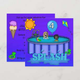 "Splash" Poolparty zum 4. Geburtstag Einladung