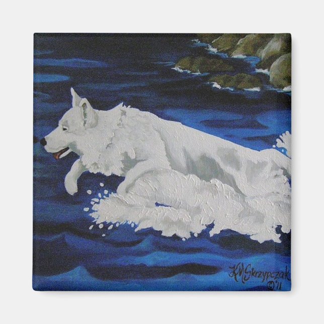 Splash White German Shepherd Dog Magnet (Vorne)