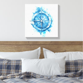 Splashed Compass - blaue künstlerische Aquarellfar Leinwanddruck
