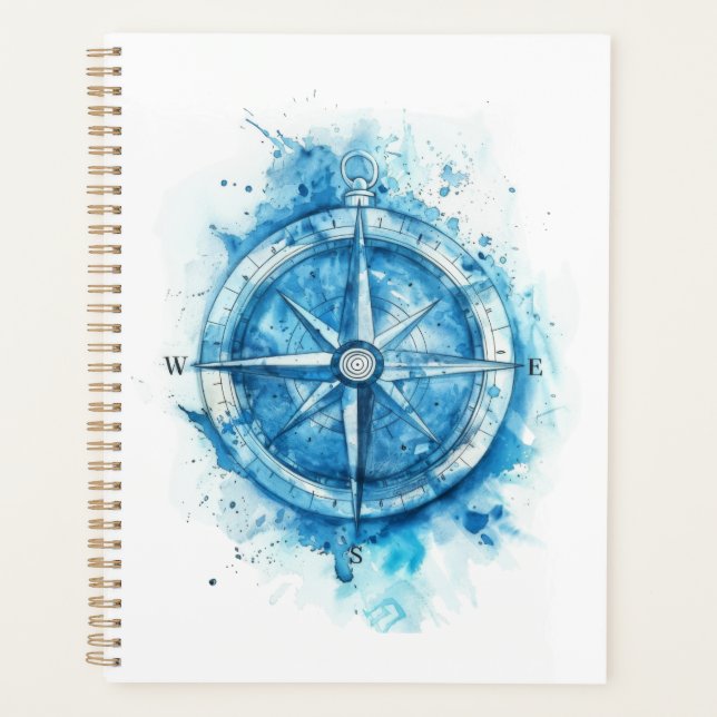 Splashed Compass - blaue künstlerische Aquarellfar Planer (Vorderseite)