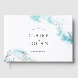 Splashing Blue Waves Coastal Wedding Gästebuch