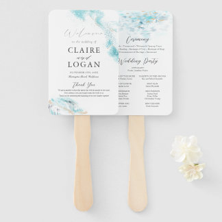 Splashing Blue Waves Coastal Wedding Program Fächer