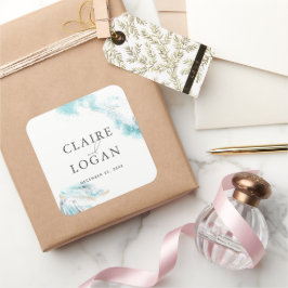 Splashing Blue Waves Coastal Wedding Quadratischer Aufkleber