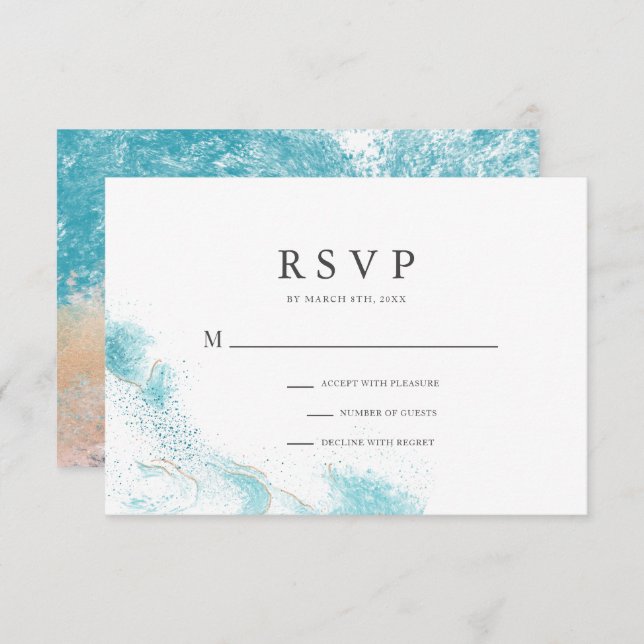 Splashing Blue Waves Coastal Wedding RSVP Card (Vorne/Hinten)