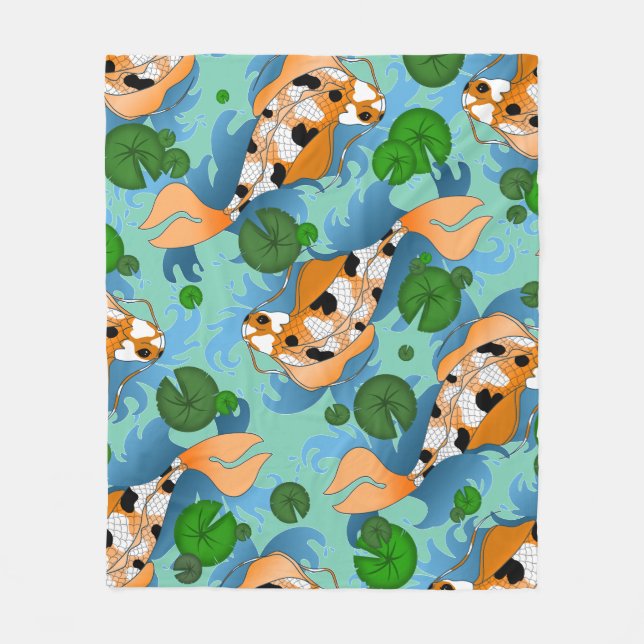 Splashing Koi Fisch und Lily Pads Custom Fleecedecke (Vorderseite)