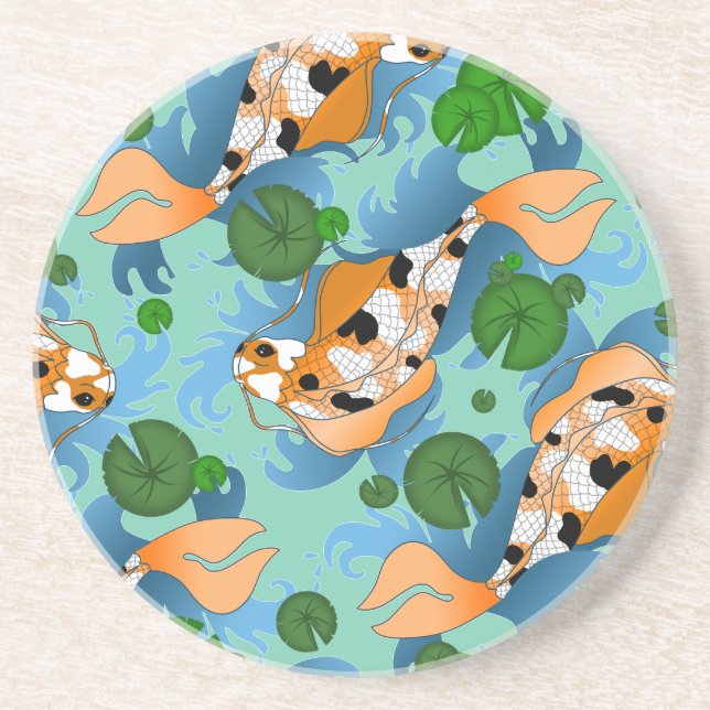 Splashing Koi Fish and Pond Lilies Custom Untersetzer (Vorne)