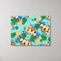 Splashing Koi Fish and Pond Lilies