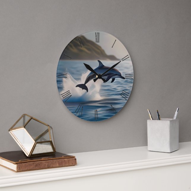 Splashing Leaping Dolphin: Ein Tanz der Freude im  Große Wanduhr (Büro)