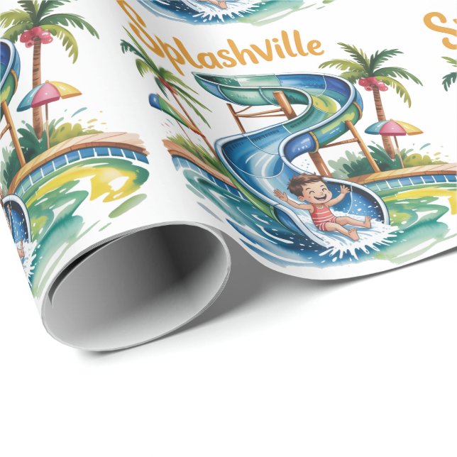 Splashville Water Slide Boy Birthday Party Geschenkpapier (Rolleneckpunkt)