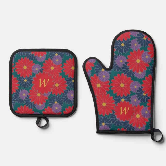 Splashy Fall Floral Ofenhandschuh & Topflappen-Set (Vorderseite)