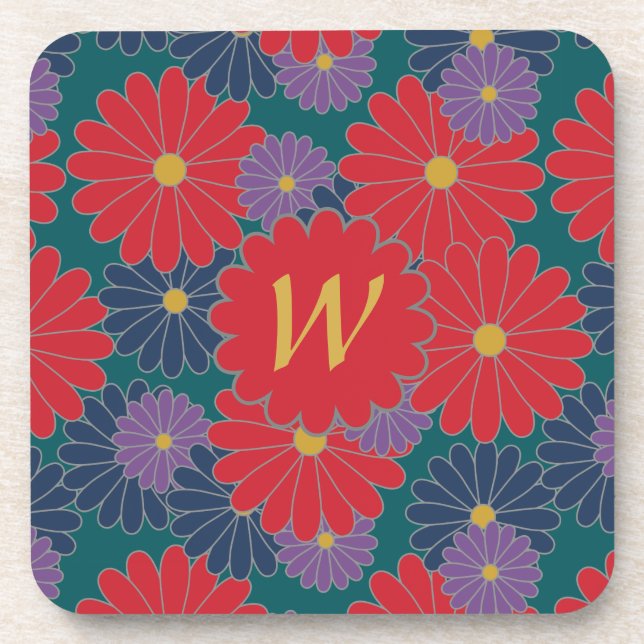 Splashy Fall Floral Square Untersetzer (Vorderseite)