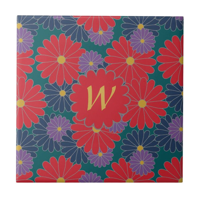 Splashy Fall Floral Tile Fliese (Vorderseite)
