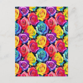 Splashy watercolor roses pattern postkarte