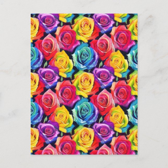 Splashy watercolor roses pattern postkarte (Vorderseite)