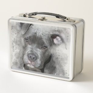 Splatter-Effekt-Aquarellmalerei Pit Bull Hund Metall Lunch Box