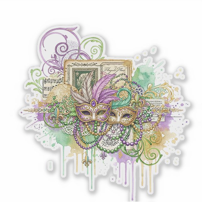 Splatter Mardi Gras collage Aufkleber (Vorderseite)