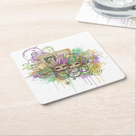 Splatter Mardi Gras Collage Rechteckiger Pappuntersetzer