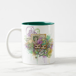 Splatter Mardi Gras collage Zweifarbige Tasse