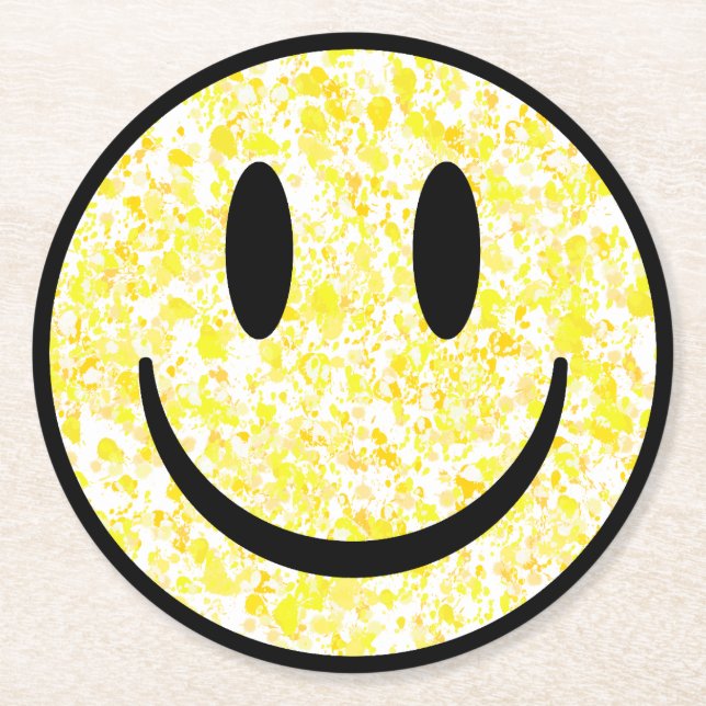 Splattered Smile Face Runder Pappuntersetzer (Vorderseite)