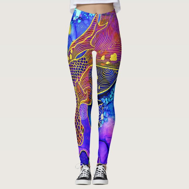 SplendidLee - Abstrakte Fisch Art Print Leggings (Vorderseite)