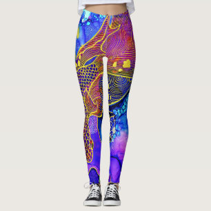 SplendidLee - Abstrakter Fisch Kunst Druck Legging Leggings