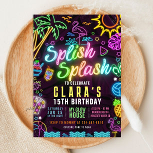 Splish Splash 15. Geburtstagsparty Editable Einlad Einladung
