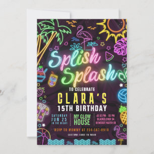 Splish Splash 15. Geburtstagsparty Editable Einlad Einladung
