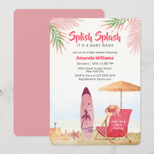 Splish Splash Aloha Surfboard Strand Baby Shower Einladung