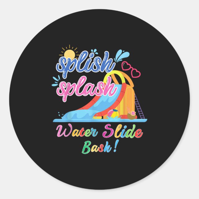 Splish Splash Bash Wasserrutsche Sommer Pool Gebur Runder Aufkleber (Vorderseite)