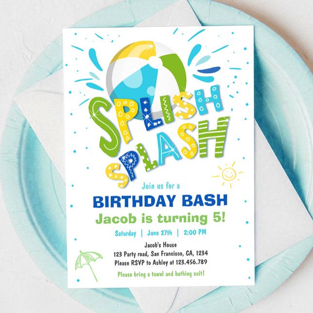 Splish Splash Birthday Bash Boy Pool Party Einladung (Von Creator hochgeladen)