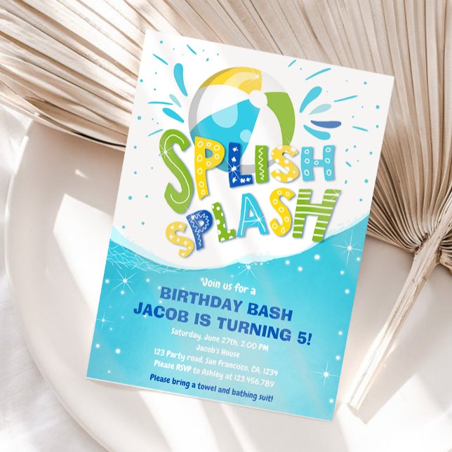 Splish Splash Birthday Bash Boy Pool Party Einladung (Von Creator hochgeladen)