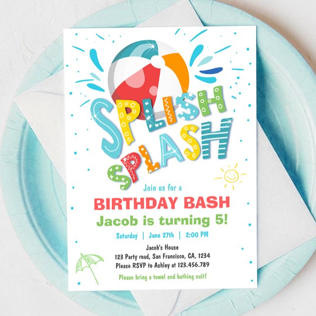 Splish Splash Birthday Bash Boy Pool Party Einladung (Von Creator hochgeladen)