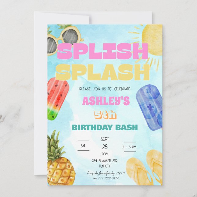 Splish Splash Birthday Bash Girl Pool Party Einladung (Vorderseite)