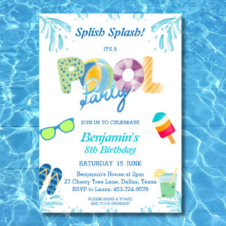 Splish Splash Boys Birthday Pool Party Einladung