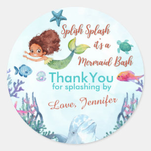 Splish Splash Brown Mermaid Bash Girls Vielen Dank Runder Aufkleber