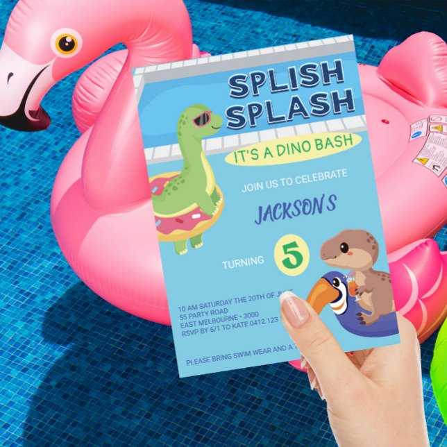 Splish Splash Dino Pool Party Geburtstag Einladung (Von Creator hochgeladen)