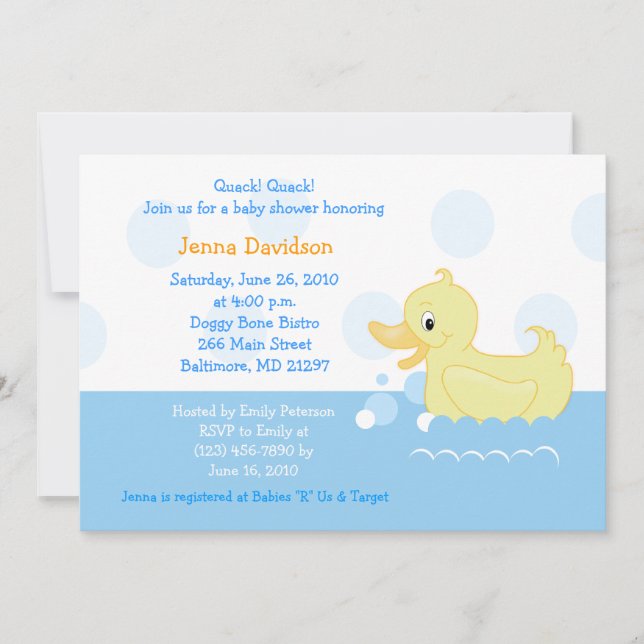 Splish Splash Duck Baby Shower Einladung 12x18 (Vorderseite)