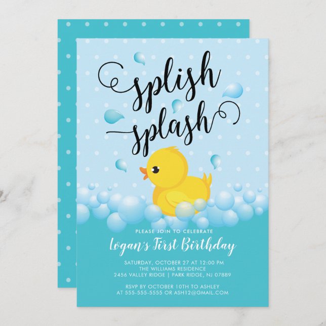 Splish Splash Duck Birthday Einladung (Vorne/Hinten)