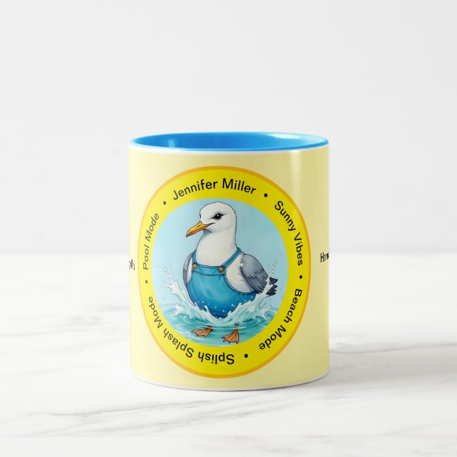 Splish Splash funny summer Seagull vacation  Zweifarbige Tasse (Mittel)
