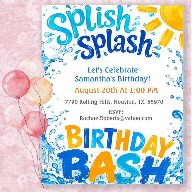 Splish Splash Geburtstagsfeier Poolparty Einladung (Von Creator hochgeladen)