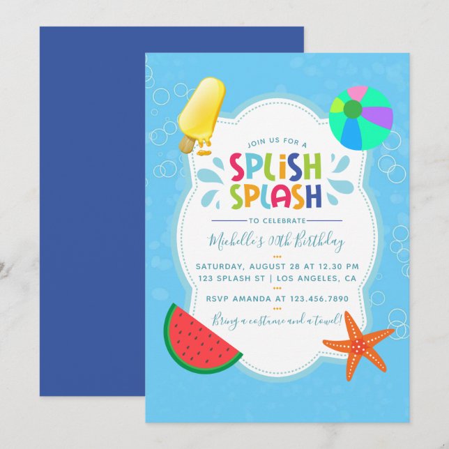 Splish Splash Geburtstagsparty-Einladung Einladung (Vorne/Hinten)