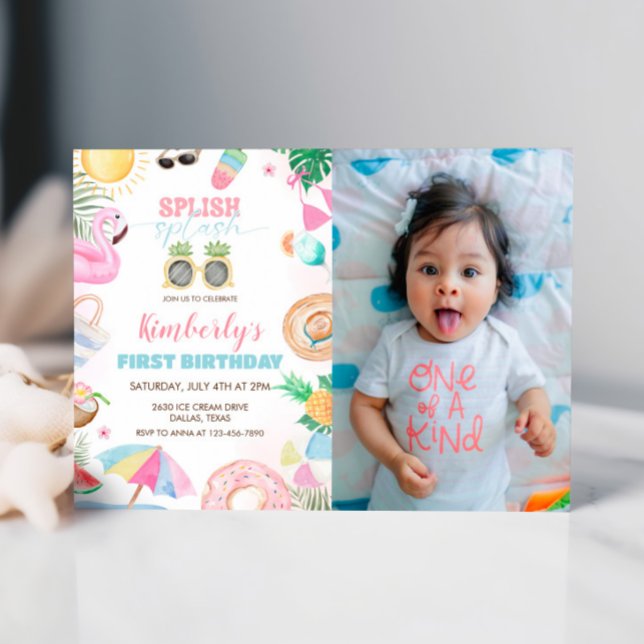 Splish Splash Girl Pool Party Rosa Foto Einladung (Von Creator hochgeladen)