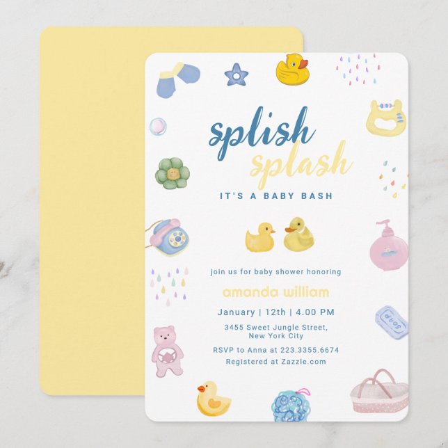 Splish Splash Gummiente Baby Shower   Einladung (Vorne/Hinten)