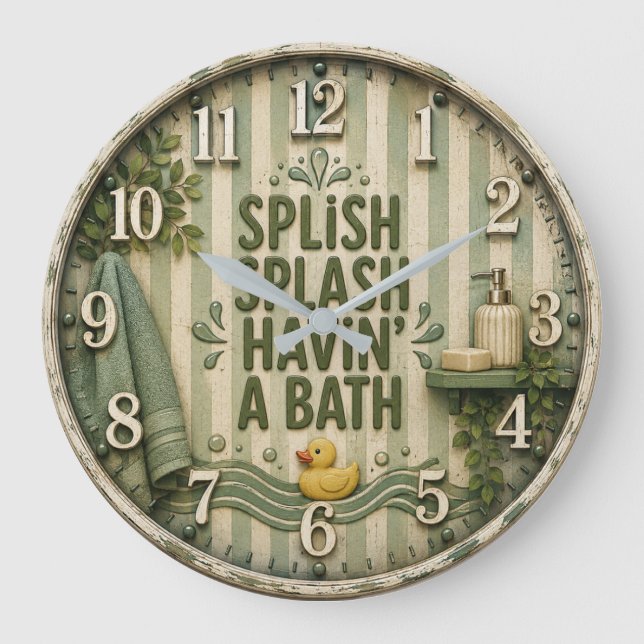 Splish Splash Havin' a Bath Farmhouse Bathroom  Große Wanduhr (Vorderseite)