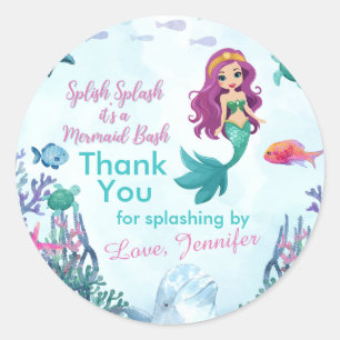 Splish Splash Lila Mermaid Bash Vielen Dank Runder Aufkleber