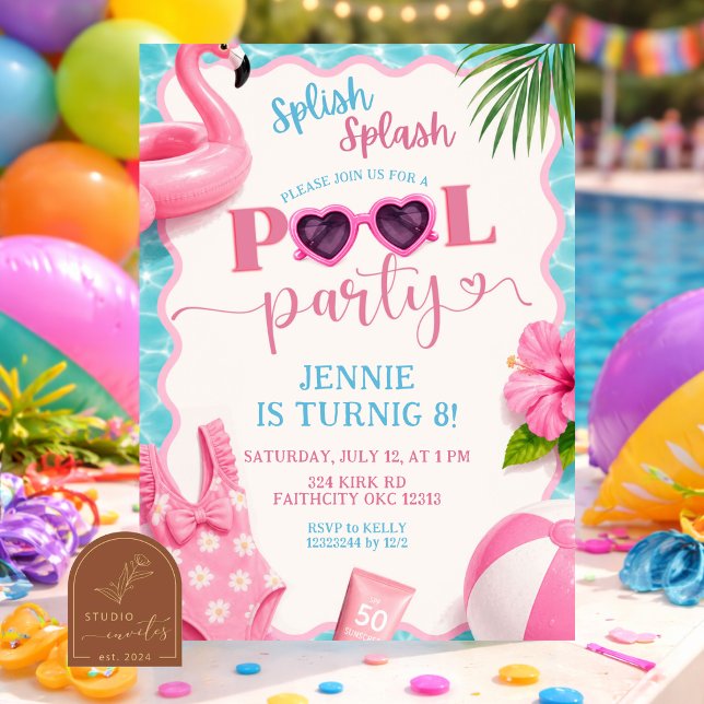 Splish Splash Mädchen Poolparty Geburtstagseinladu Einladung (Von Creator hochgeladen)